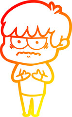 warm gradient line drawing annoyed cartoon boy