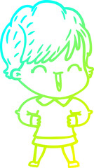 cold gradient line drawing cartoon laughing woman