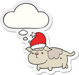cute christmas dog and thought bubble as a printed sticker