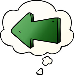 Naklejka premium cartoon pointing arrow and thought bubble in smooth gradient style