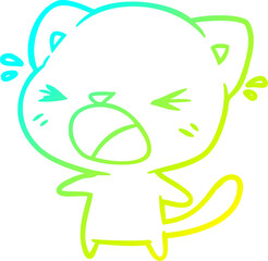 cold gradient line drawing cute cartoon cat crying