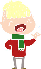 flat color style cartoon happy boy laughing