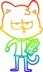 rainbow gradient line drawing bored cartoon cat taking survey
