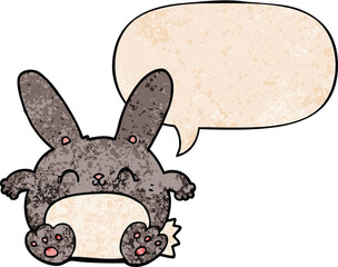 cartoon rabbit and speech bubble in retro texture style