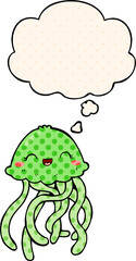 cute cartoon jellyfish and thought bubble in comic book style