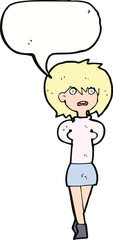 cartoon shocked woman with speech bubble