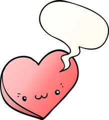 cartoon love heart and face and speech bubble in smooth gradient style