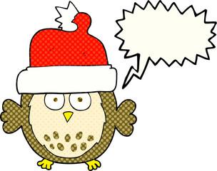 comic book speech bubble cartoon owl wearing christmas hat