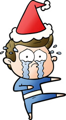 gradient cartoon of a crying dancer wearing santa hat