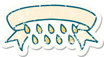 grunge sticker with banner of rain drops