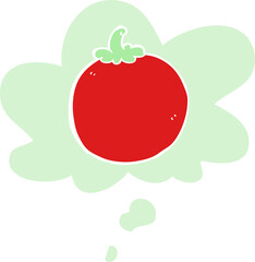 cartoon tomato and thought bubble in retro style