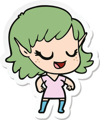 sticker of a happy cartoon elf girl