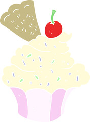 flat color illustration of a cartoon cupcake