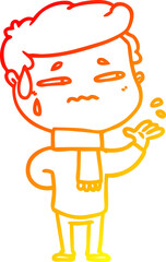 Obraz premium warm gradient line drawing cartoon anxious man
