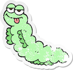 retro distressed sticker of a cartoon caterpillar