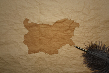 map of bulgaria on a old paper background with old pen