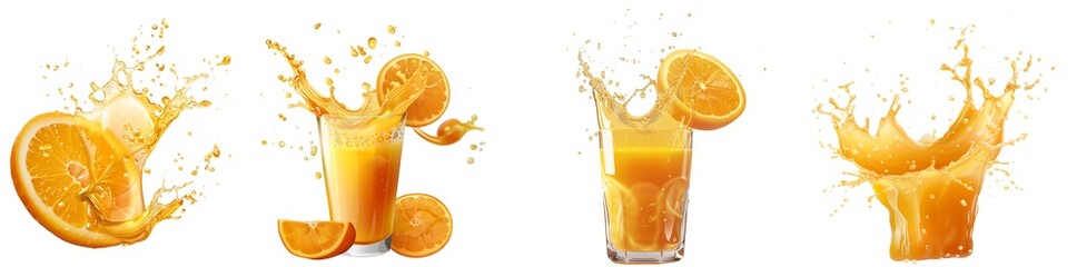 Orange juice splash isolated on transparent background 