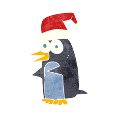 retro cartoon christmas penguin