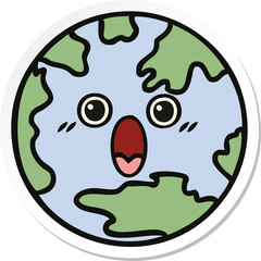 sticker of a cute cartoon planet earth