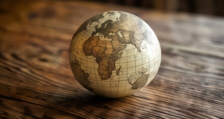  World in a nutshell - A vintage globe on a wooden table