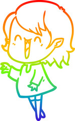 rainbow gradient line drawing cute cartoon happy vampire girl