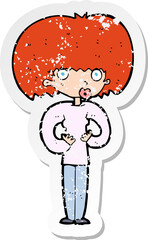 retro distressed sticker of a cartoon surprised woman