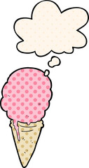 cartoon ice cream and thought bubble in comic book style