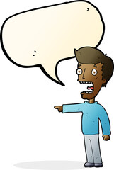 cartoon terrified man with speech bubble