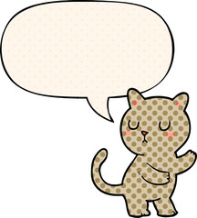 cartoon cat and speech bubble in comic book style