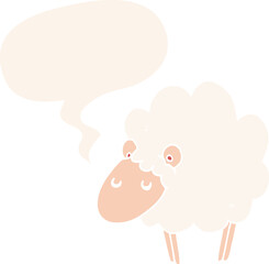 cartoon sheep and speech bubble in retro style