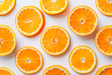 Fototapeta premium fruit pattern of fresh orange slices on white background. Top view