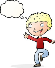 cartoon excited boy with thought bubble