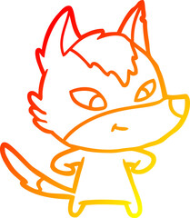 warm gradient line drawing friendly cartoon wolf