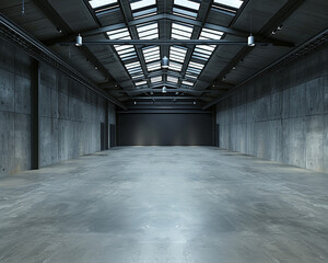 Minimalist urban warehouse its concrete surfaces echoing the silence of an empty space inviting endless possibilities