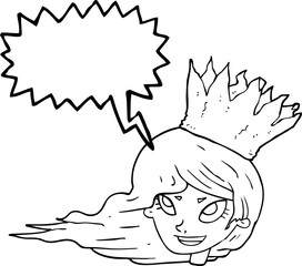 speech bubble cartoon woman with blowing hair