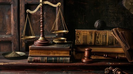 law books judge gavel and scales of justice on desk in lawyer office - obrazy, fototapety, plakaty
