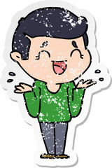 distressed sticker of a cartoon laughing confused man