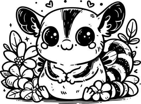 recommend clip art: flying squirrel, sugar glider, cute animal doodle cartoon, children mascot drawing, outline,

