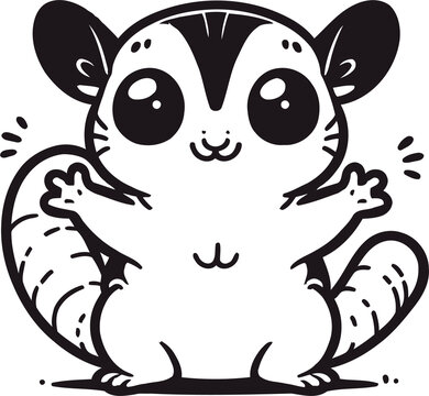 recommend clip art: flying squirrel, sugar glider, cute animal doodle cartoon, children mascot drawing, outline,

