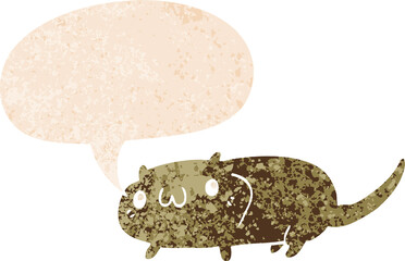 cartoon cat and speech bubble in retro textured style