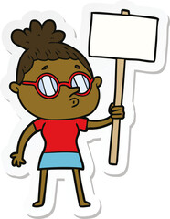 sticker of a cartoon woman wearing glasses