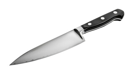 Stainless Steel Chefs Knife With Black Handle, Transparent Background, Cut Out
