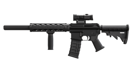 Modern tactical assault rifle isolated on white