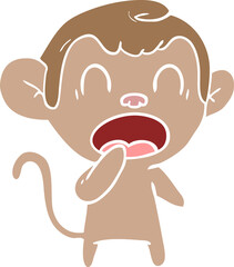 yawning flat color style cartoon monkey