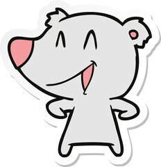 sticker of a laughing bear cartoon