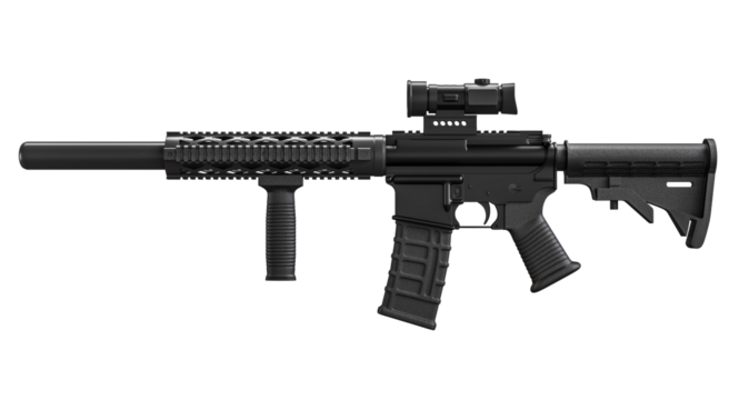 Modern tactical assault rifle isolated on white