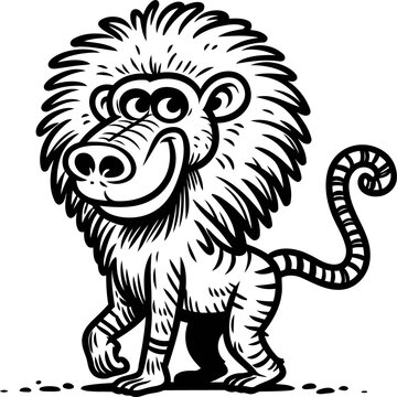 mandrill baboon in cute animal doodle cartoon, children mascot drawing, outline,

