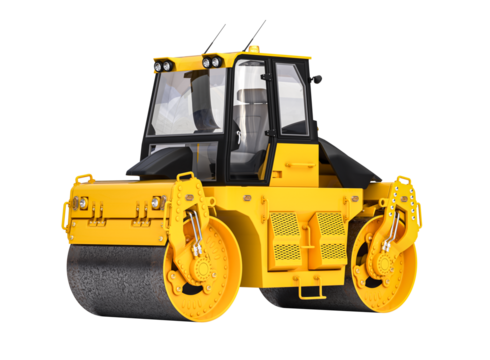 Yellow road roller isolated on white