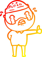 warm gradient line drawing cartoon bearded man crying