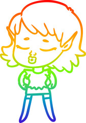rainbow gradient line drawing pretty cartoon elf girl